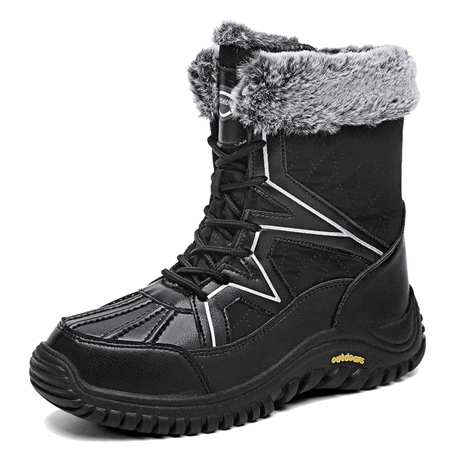 Stivali Invernali Donna 2026 da Donna, Caldi, Foderati In Finta Pelle, Neve Alla Moda, Pelle Di Media Altezza, con Lacci, Isolati Neri
