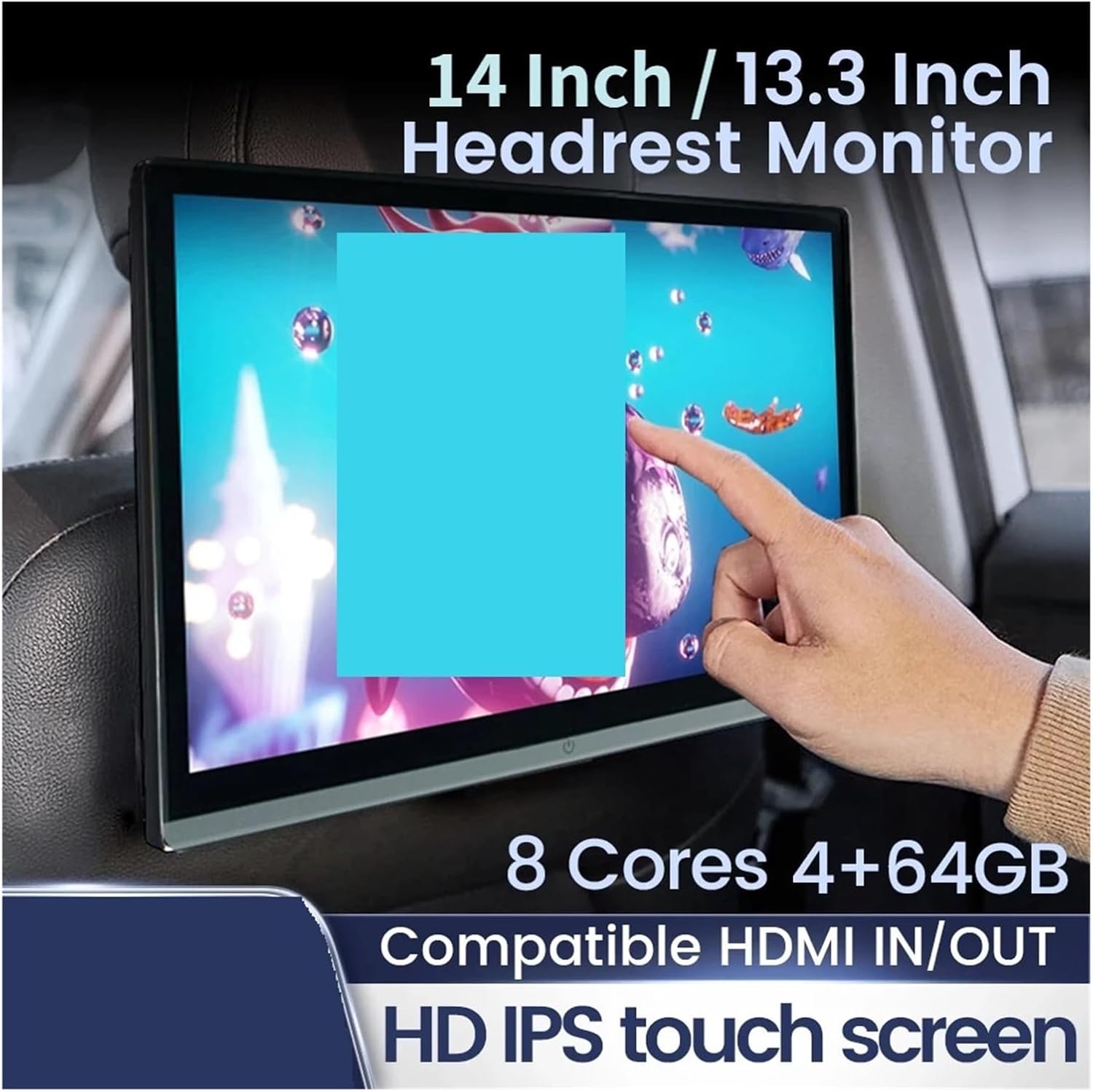Dual 13.3/14 Inch IPS Display Car Headrest Monitor Touch Screen for Car Rear Seat Player Video Music FM BT WiFi (13.3 Inch 4g) (13.3 Inch 2g)