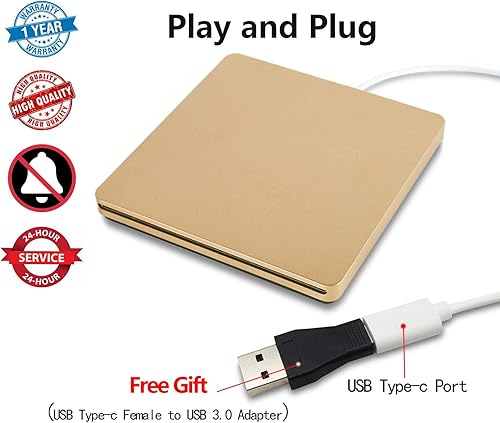 Unidad de DVD externa, USB 3.0 portátil CDDVD +-RW Drivereproductor de DVD para computadora de PC USB-CTipo-c Slim DVDCD ROM Rewriter Burner