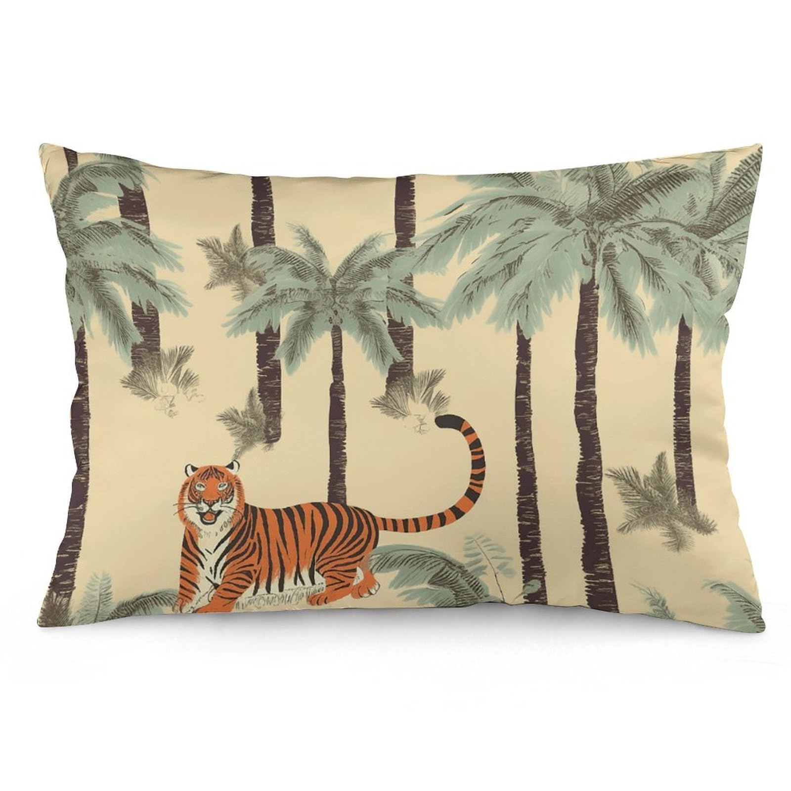 2 Pack Pillow Cases for Hair and Skin, Soft Breathable Pillow Case Covers with Hidden Zipper, Palm Trees and Tigers Pillowcase 20"x30" Pillow Covers for Sleeping Gift