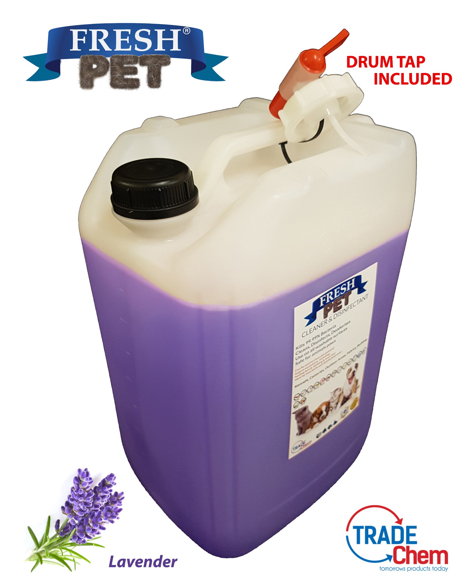 Trade Chemicals25L FRESH PET (LAVENDER) with FREE TAP Kennel Dog/Cat Disinfectant, Cleaner, Deodoriser