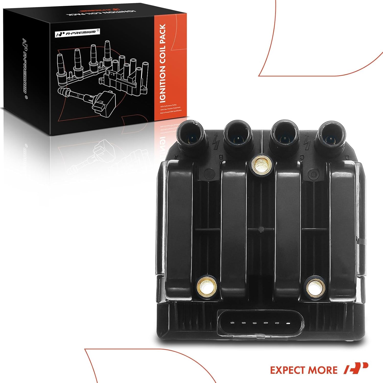 A-Premium Engine Ignition Coil Pack Compatible with Volkswagen Jetta 2001-2005, Beetle 1998-2011, Golf 2001-2006, Golf City 2007-2010, Jetta City 2007-2009-L4 2.0L