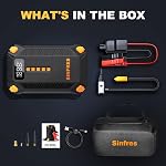1000A 12V Jump Starter with Air Compressor, 150 PSI Tire Inflator | 0.8kg body for 6L gas/3L diesel engines with auto shut-off, LCD display, LED emergency light, USB power bank and storage case