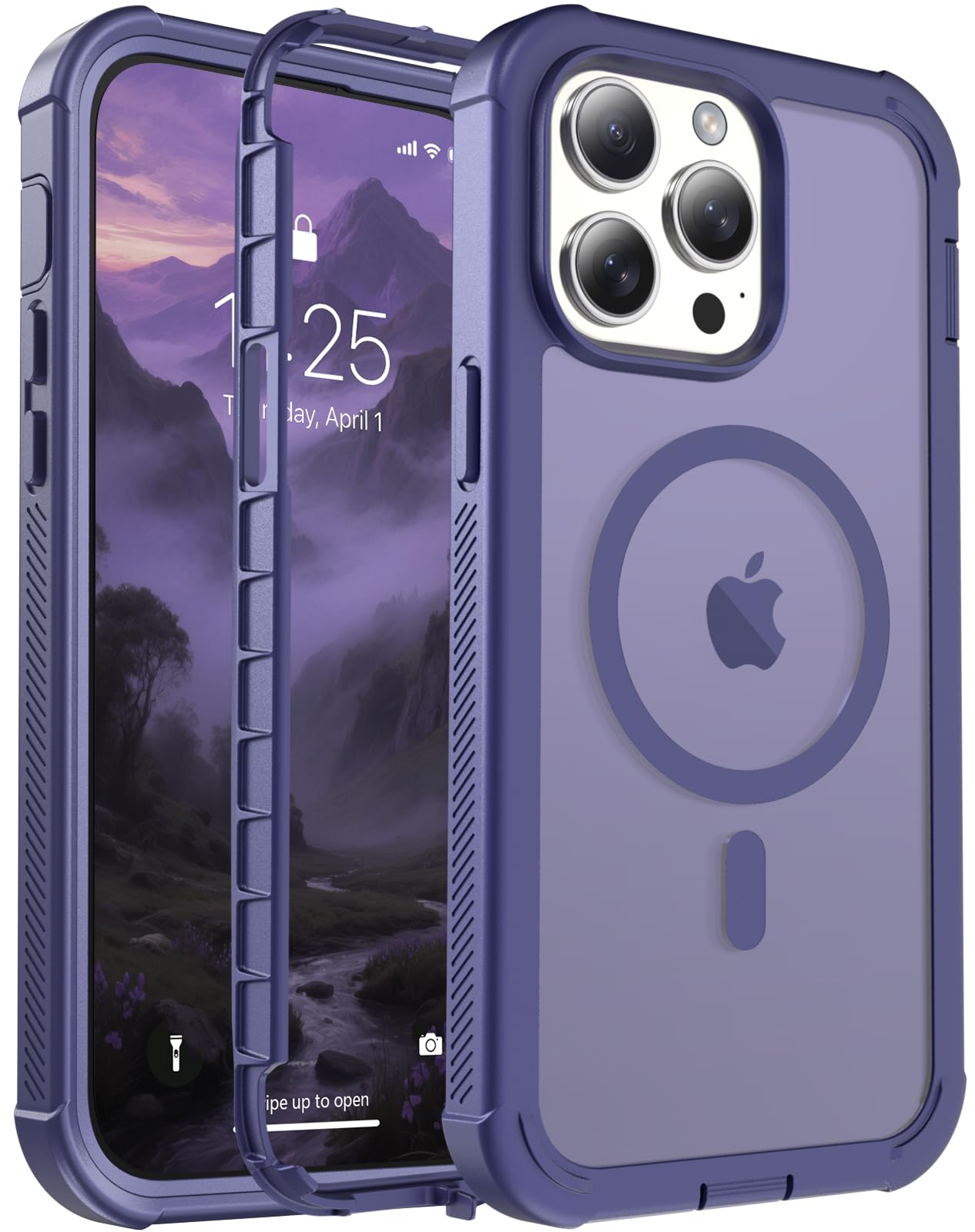 Magnetic for iPhone 14 Pro Max Case Heavy Duty Protection Dark Purple