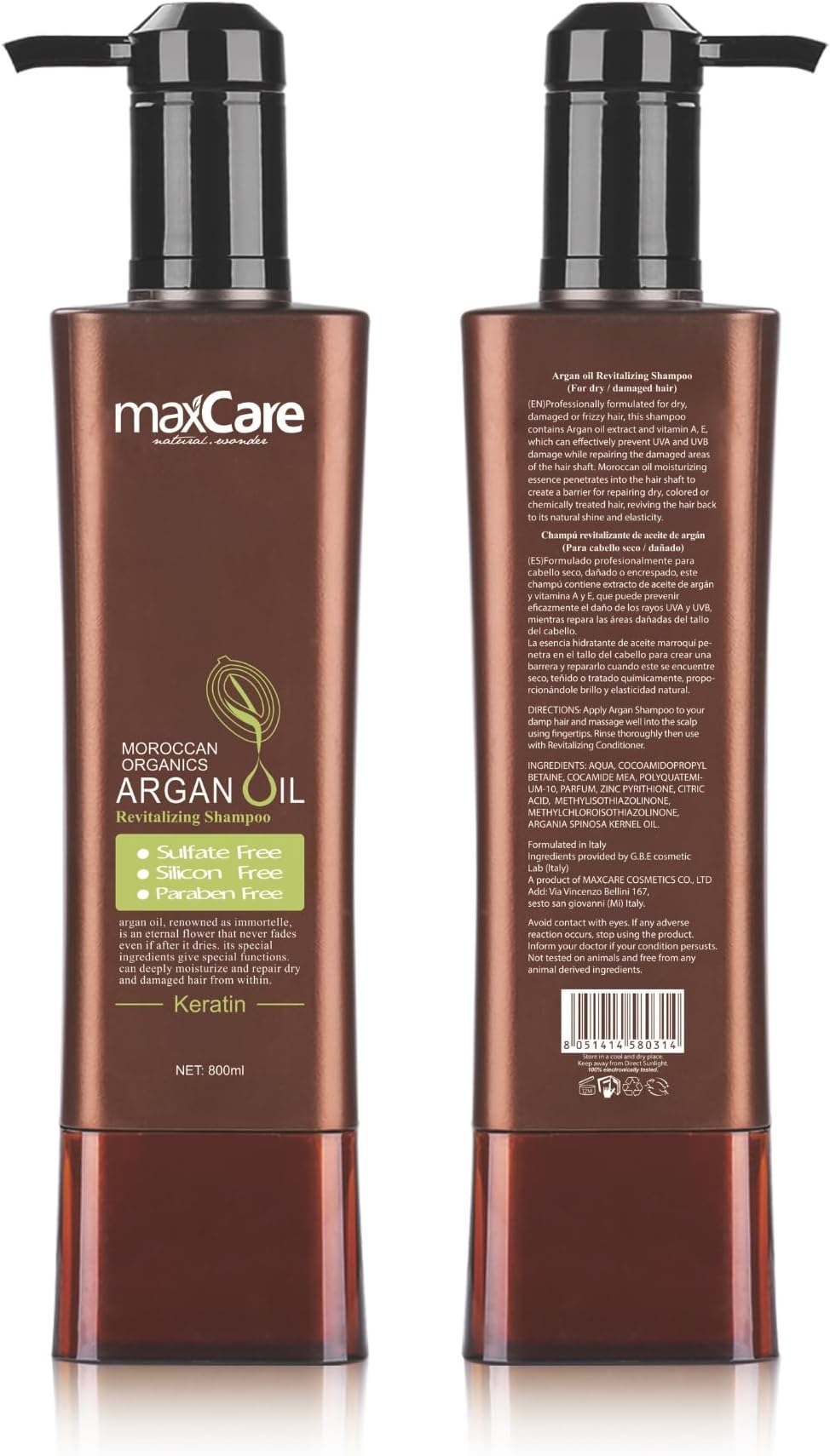 MaxCare Moroccan Organics Argan Oil Revitalizing Shampoo - 800ml | Professional Formula for Dry and Damaged Hair | Enriched with Argan Oil Extract, Vitamin A & E
