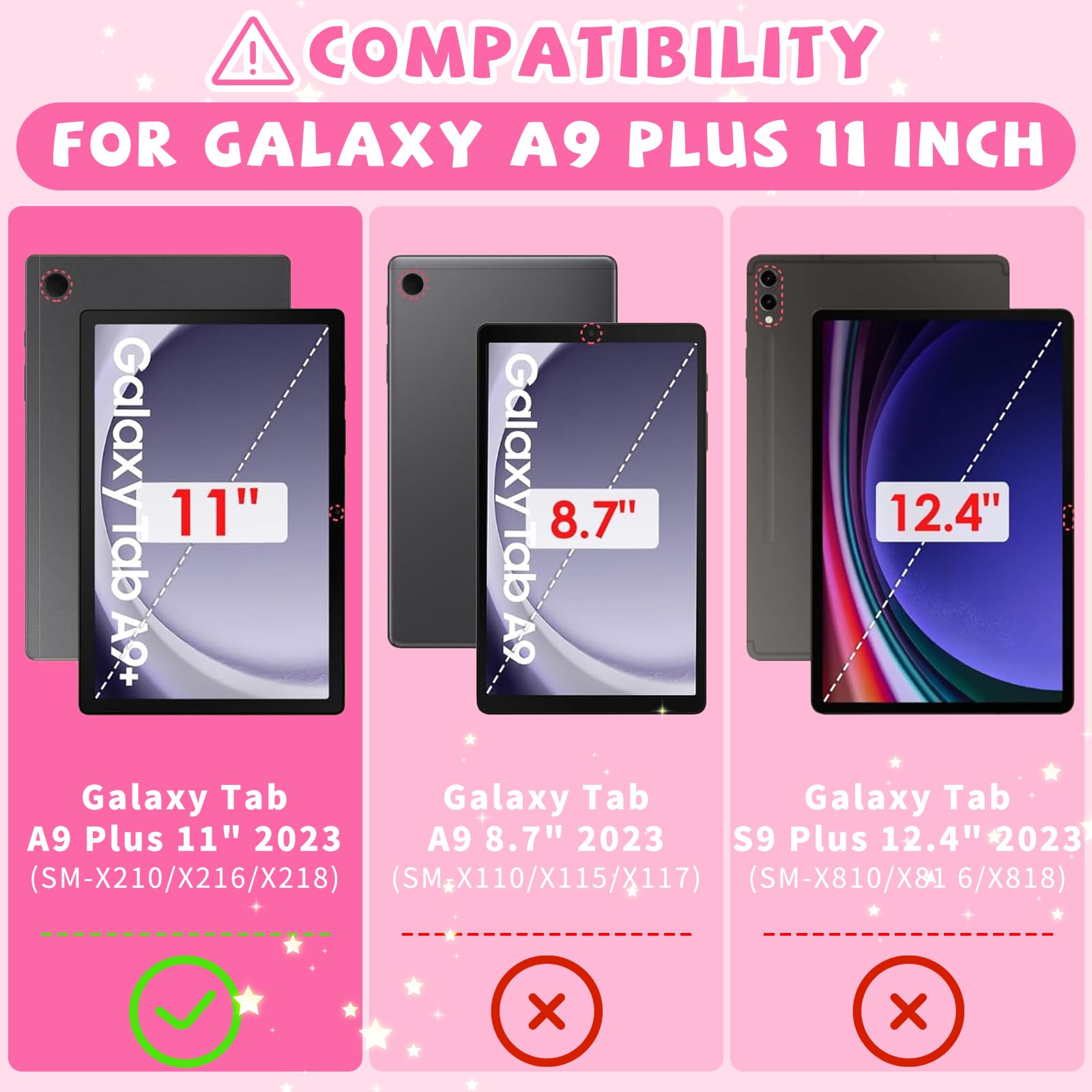Coque pour Samsung Galaxy Tab A11+ Plus 2025/A9+ Plus 11 Pouces 2025/2023 pour Enfants Filles Protection Antichoc pour Samsung A11+ avec Sangle Ajustable/Support Rotatif à 360°-Rose