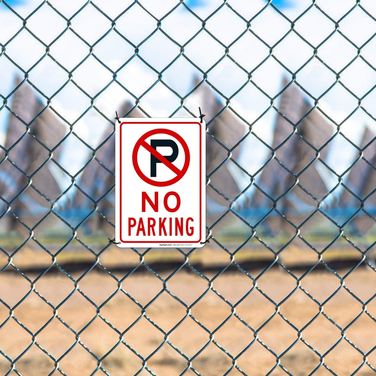 No Parking Sign with Symbol Sign (4 Pack) | 10x7 Inches,Rust Free 0.40 Aluminum, Fade Resistant, Indoor/Outdoor Use, Made in USA