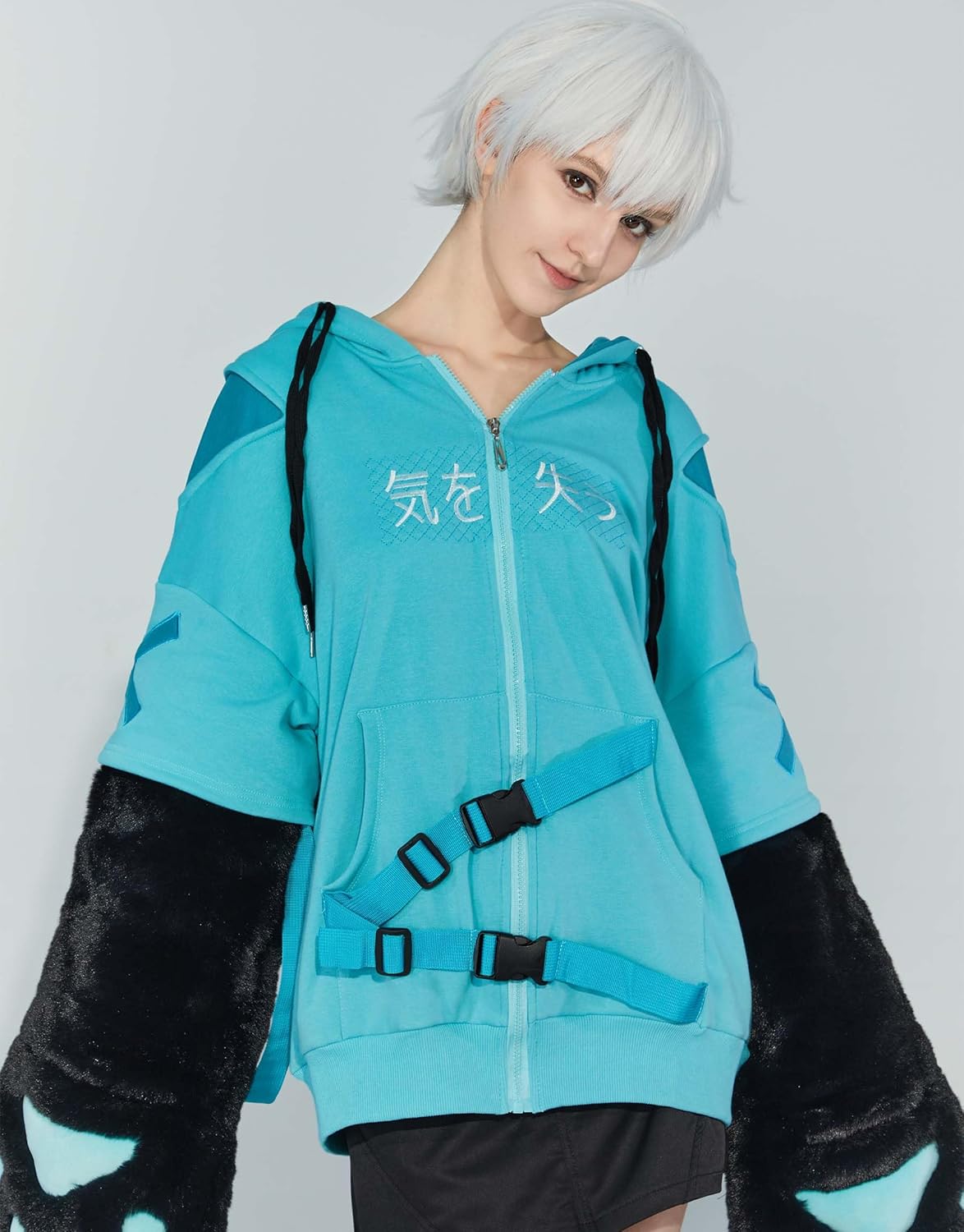 Micotaku Women's Cat Zip Up Hoodie with Detachable Furry Paw Gloves
