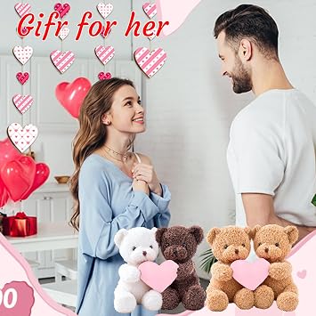 Custom Teddy Bear with Heart, Personalized I Love You Hugging Bears Valentines Teddy Bear with Text Photo as Personalized Valentine Gifts for Men Women 2Pcs, 10inch