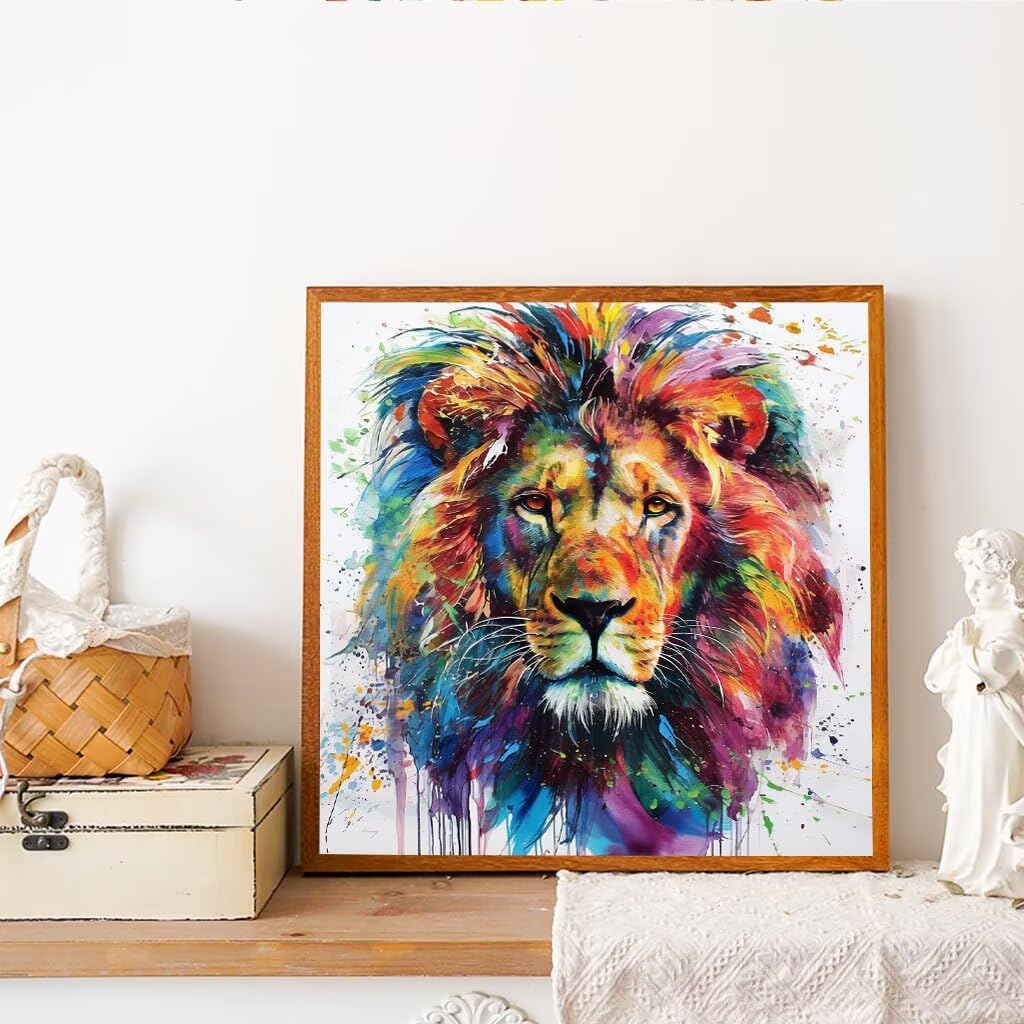 DIY LöWe Diamond Painting Erwachsene, 5D Farbe Diamant Painting Bilder Kinder Anfänger, Mosaik Bastelset Erwachsene Diamanten Malerei Stickerei Kreuzstich Geschenk Home Wand Dekor 80x80 cm V-992