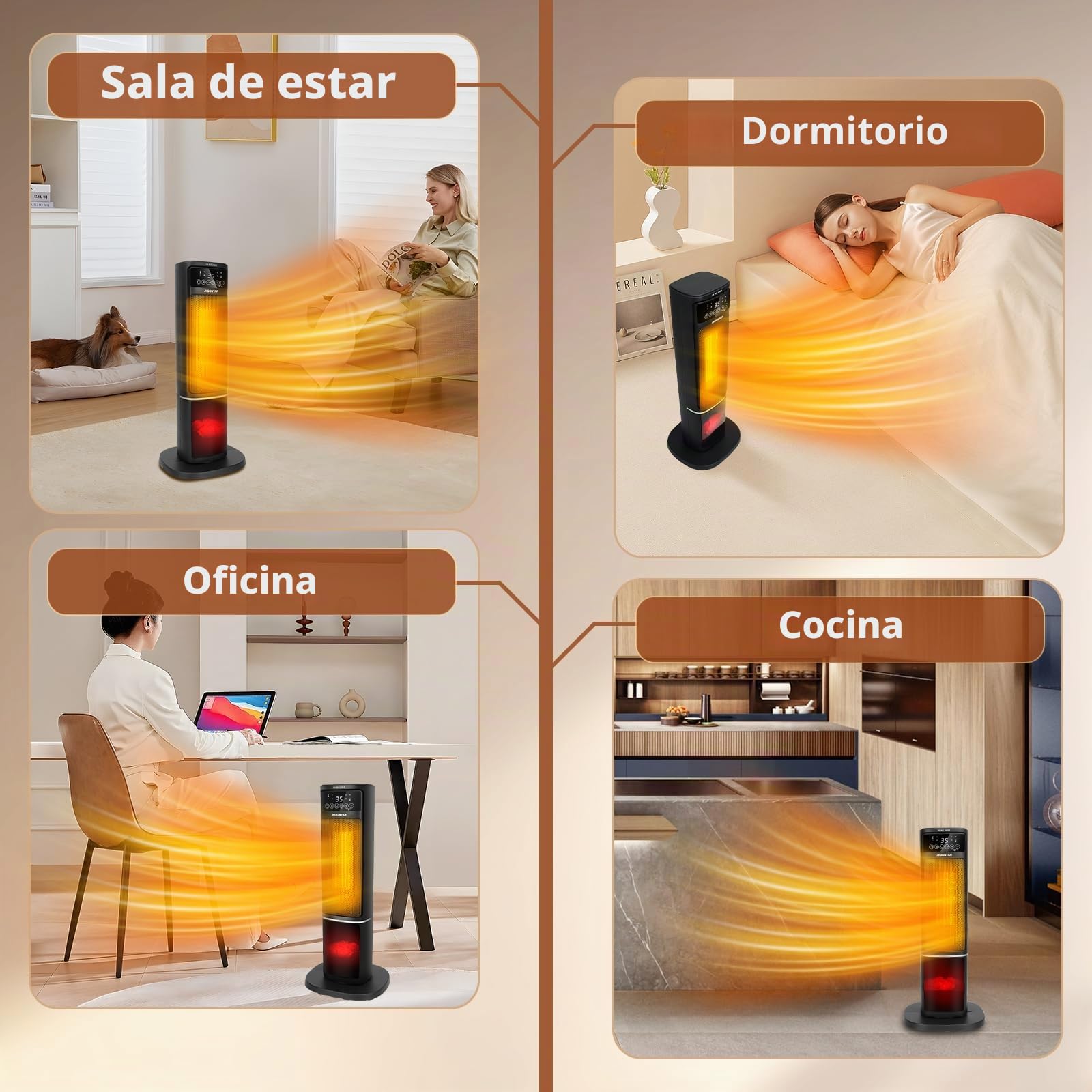 Aigostar Bert - Calefactor cerámico 2000W, Mando a distancia, Oscilación de 70°, 3 modos, ventilador. Calefactor de torre silencioso, Termostato, Temporizador 7,5 horas. Protección antivuelco