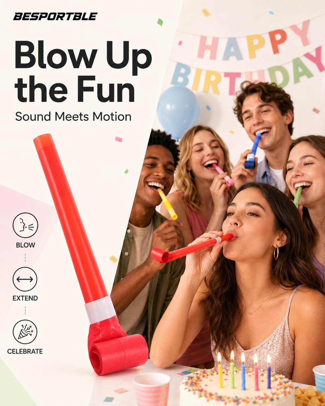 BESPORTBLE 50pcs Party Blowers Noisemakers for Kids Birthday - Colorful Plastic Whistle Blowouts Party Favors for Kids Adults New Year Celebration Carnival And Games Supplies image 4