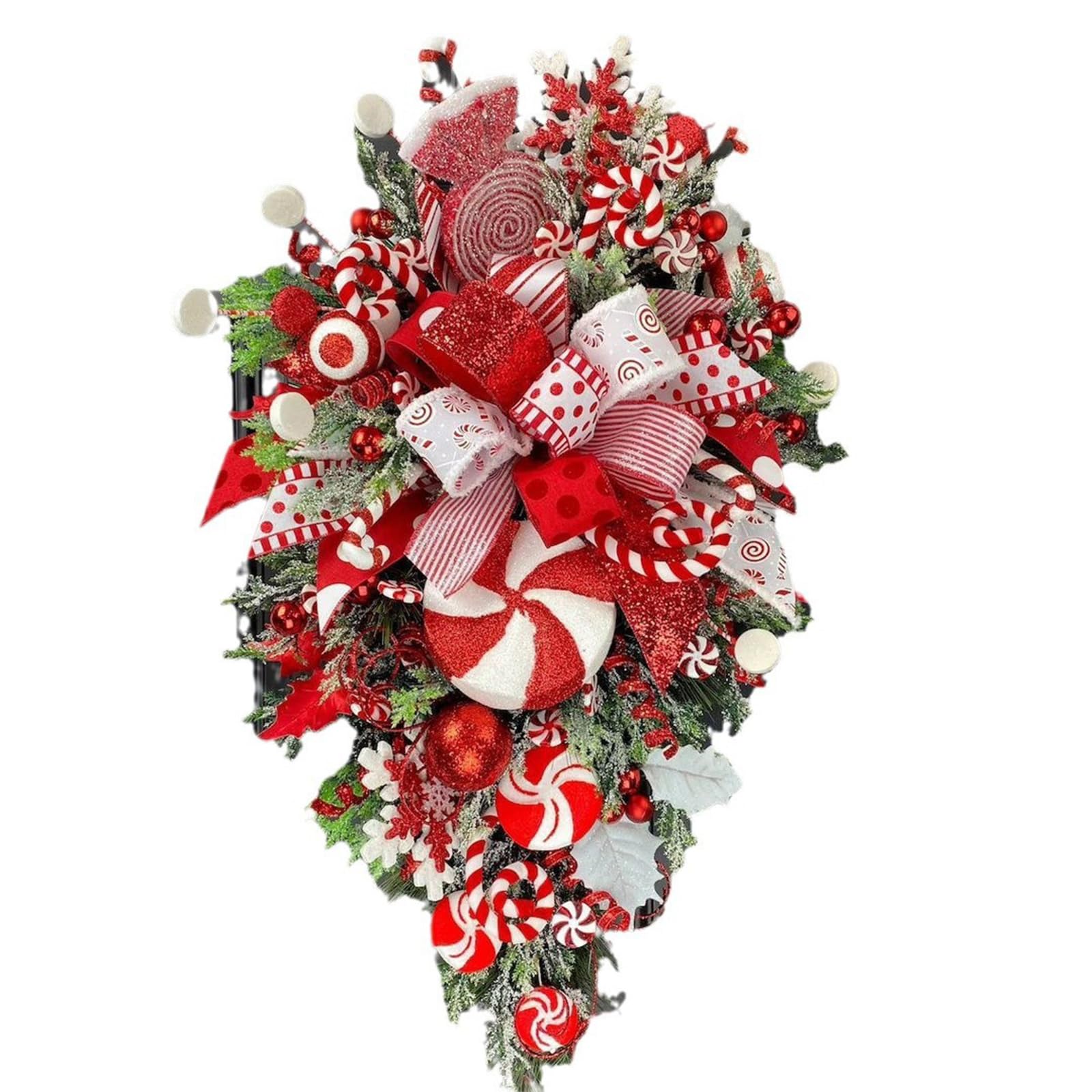 Couronne de Noël pour intérieur et extérieur avec guirlandes de bonbons colorées pour mur