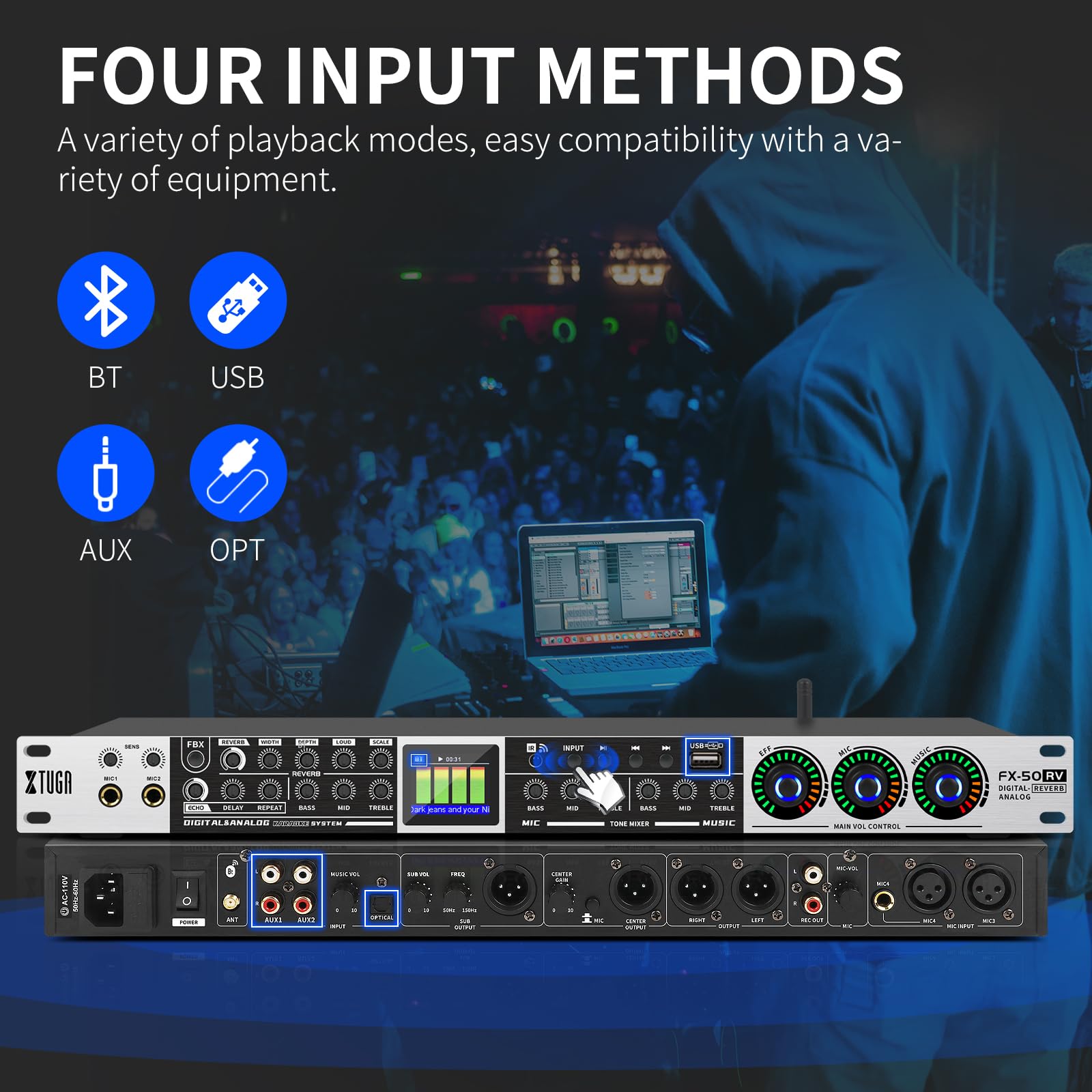 XTUGA Professional KTV Digital Pre-stage Effector FX50RV Anti-howling ...