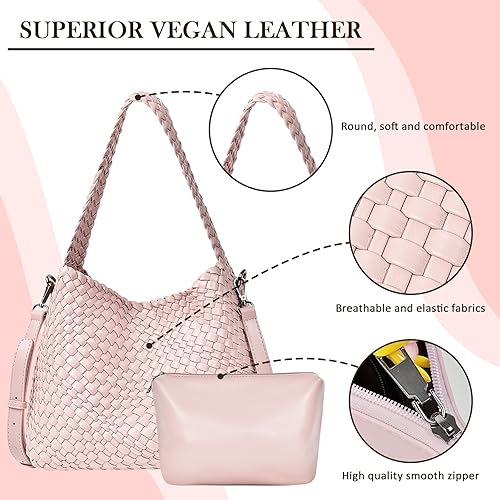 Miniatura 2 de Woven Bag for Women, Vegan Leather Tote Bag Retro Handbag, Handmade Large Shoulder Bags Crossbody Bags Summer Beach Purse