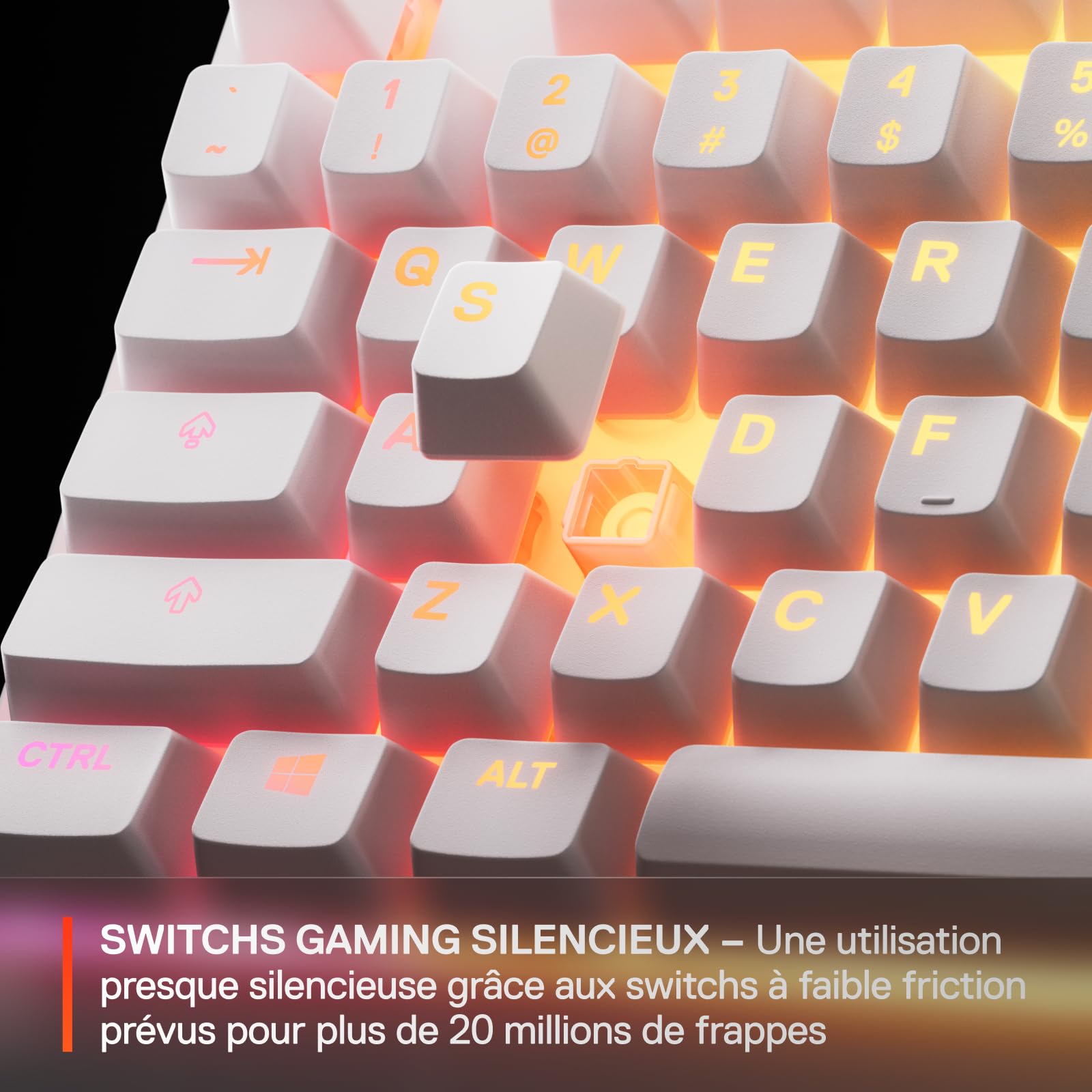 SteelSeries Apex 3 TKL Blanc Clavier Gaming RGB - Format Compact sans pavé numérique - Illumination RGB sur 8 Zones - Résistant à l’Eau et à la poussière - Switchs Gaming Silencieux -Format FR AZERTY