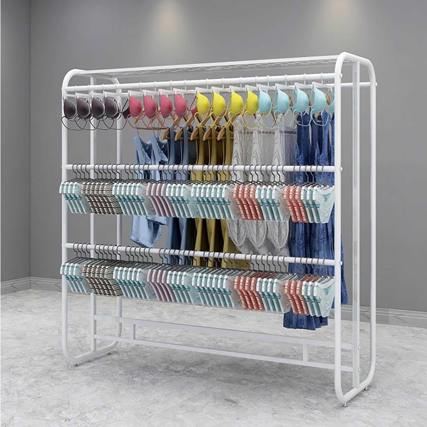 LRZPTDYU Double Row Garment Rack Display for Underwear & SwimsuitsFloor Standing Commercial Clothing Rack for Boutiques Retail Stores and Fash Displays