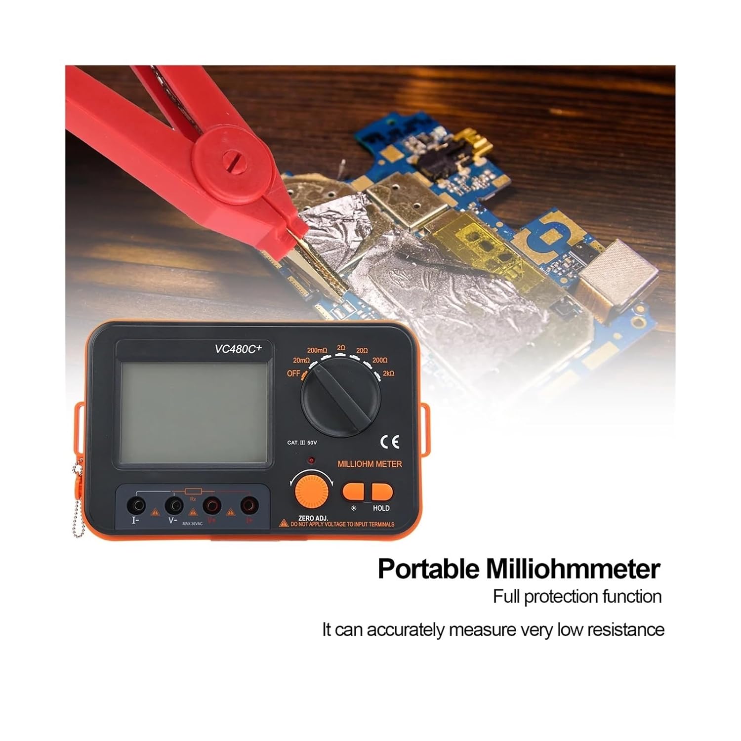 Capacitance Meters, Hand Held Resistance Tester VC480C 0.01mΩ‑2kΩ 6‑Gear Digital Milliohmmeter 4‑Wire Measurement Low Resistance Tester