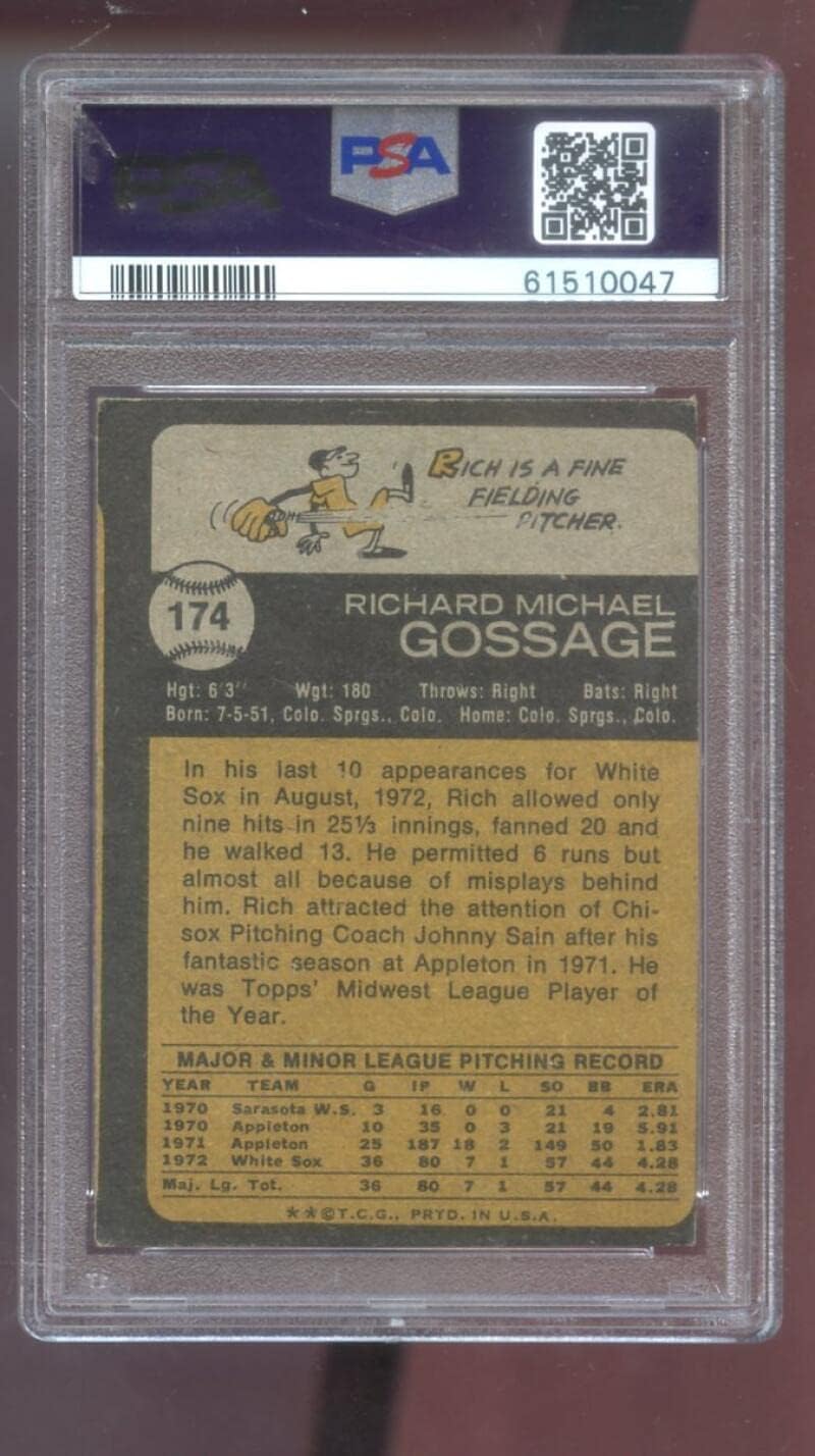 1973 Topps #174 Rich Gossage ROOKIE RC PSA 4 (MC) Graded Baseball Card White Sox