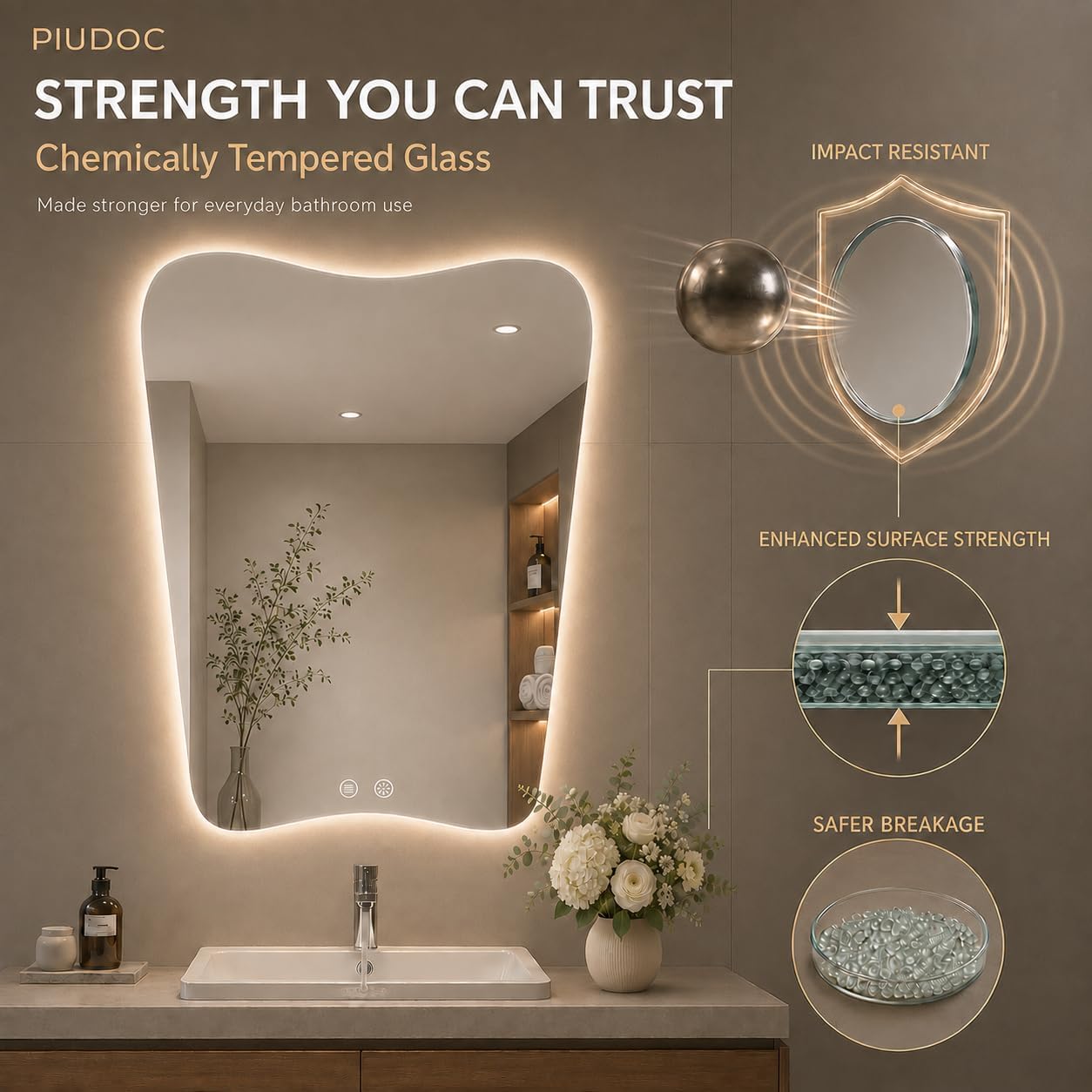 22x30 Inch Backlit Bathroom Mirror, Frameless LED Vanity Mirror with Lights, Dimmable Anti-Fog,Vertical Wall Mount for Bathroom Makeup, 3 Color Changing, Shatterproof, Touch Sensor