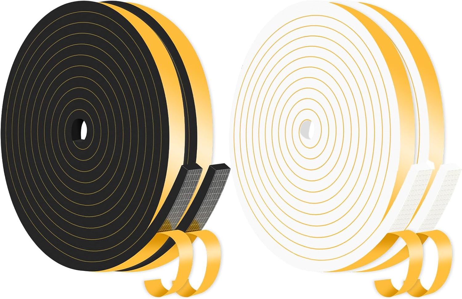 Foam Tape,Weather Stripping,Strong Adhesive, Weatherproof, Reduce Noise for Doors and Windows（Black,1/2 in x 1/4 in x 26Ft & White,1/2 in x 1/4 in x 26Ft Bundle）