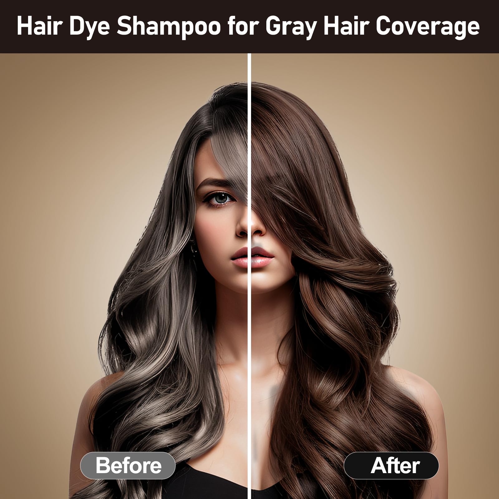 500ml Champú Color Castaño Claro，Hair Dye Shampoo para Teñir Canas Mujer Negro,Champú para Cabello Negro Instantáneo Champu Colorante Tinte para Hombre y Mujer