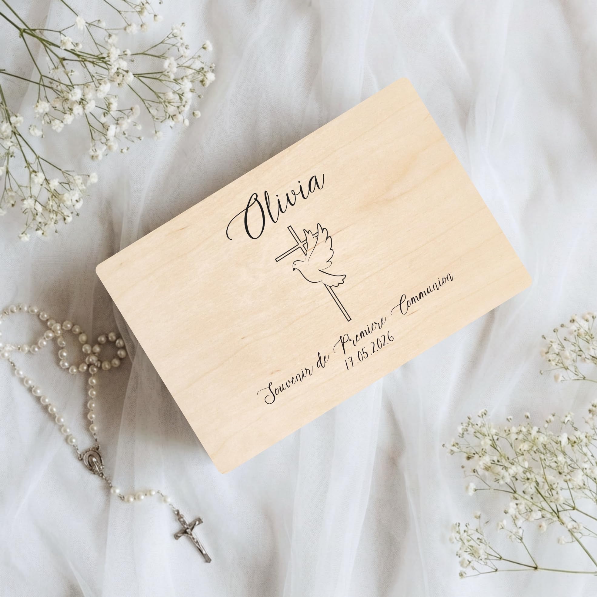 Creative Deco Cadeau de Communion Personnalisé pour Fille et Garçon - Boîte en Bois | Croix avec Colombe | Boîte à Souvenirs Personnalisée | Première Communion