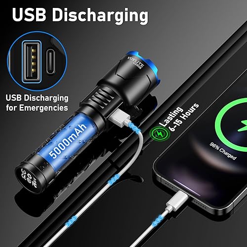 Miniatura 5 de Linternas recargables de alto lúmenes  10000 LM, batería de 5000 mAh con pantalla LCD, 3 modos, zoom e impermeable IP67  para camping, pasear