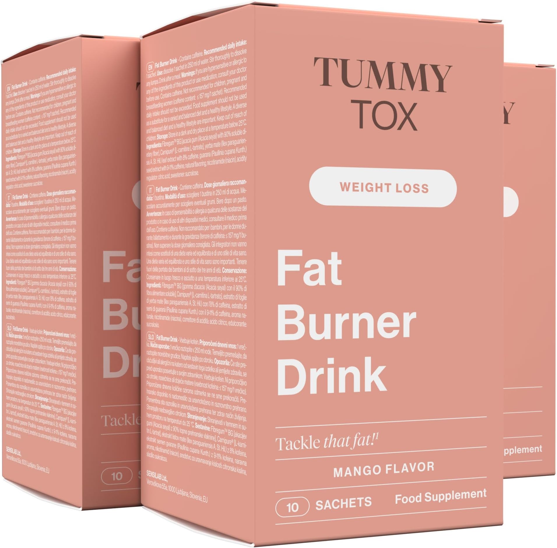 Fat Burner Drink โ L-Carnitine, Guarana, Yerba Mate Leaf Extract, and Papaya Extract โ Mango Flavoured Drink - 30 Sachets for 30 Days - TummyTox