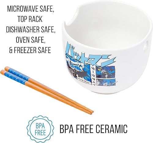 Miniatura 3 de Silver Buffalo DC Comics Batman Japanese Manga Panels - Tazón de cerámica para fideos ramen y arroz con palillos, apto para microondas, 20 onzas