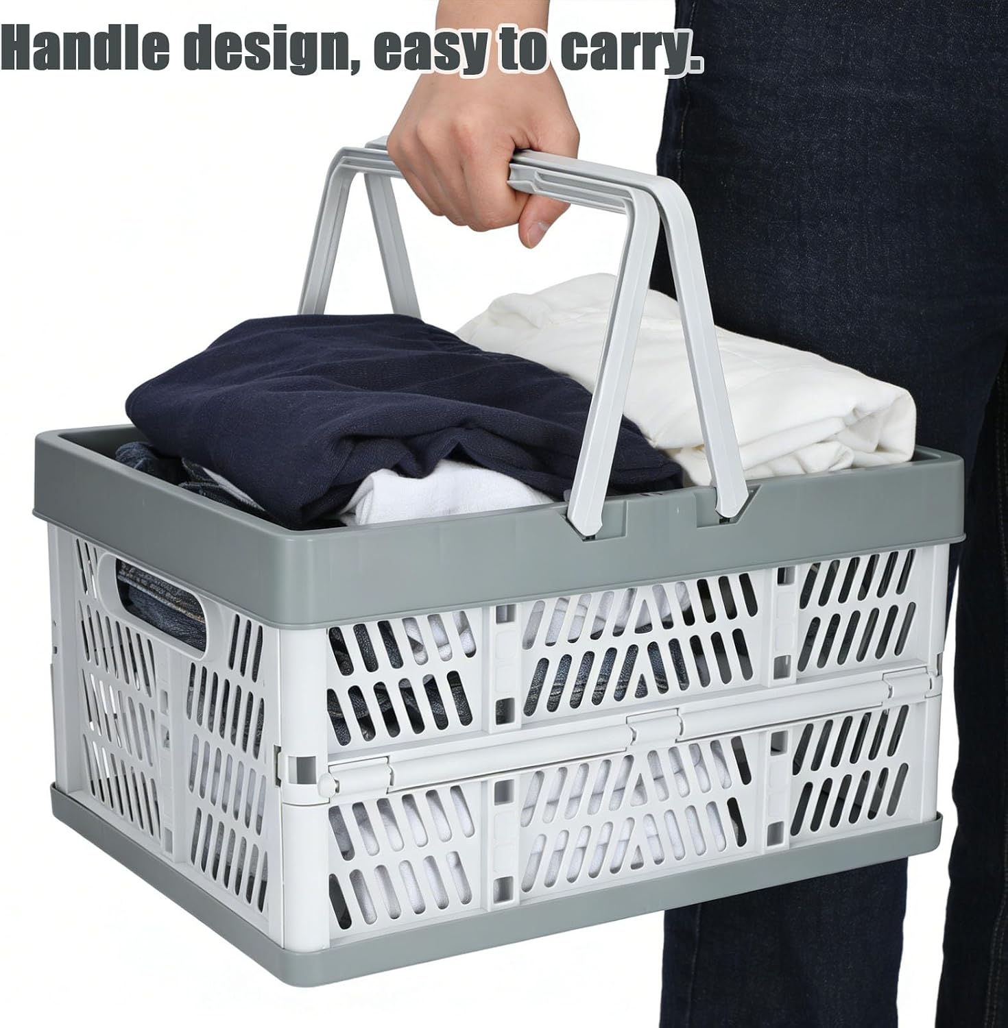 33.7L Collapsible Laundry Baskets, Portable Plastic Laundry Hamper with Handles, Ventilated Laundry Bin for Laundry Room Organization, Folding Organizer Basket for Bedroom, Bathroom, Kitchen