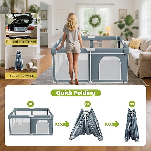 Miniatura 3 de Corralito plegable para bebés, corralito plegable para bebés y niños pequeños, patio de juegos portátil, corralito plegable con 4 asas y bolsa de