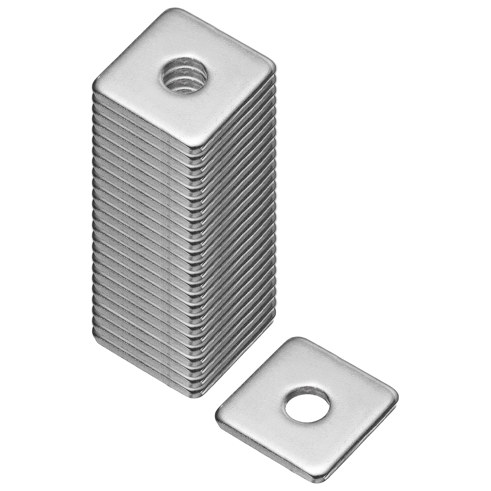 sourcing map Square Washer, 25Pcs M6x20x20x2mm 304 Stainless Steel Square Plate Washers Flat Pad Spacer Gasket for Hardware Fastener