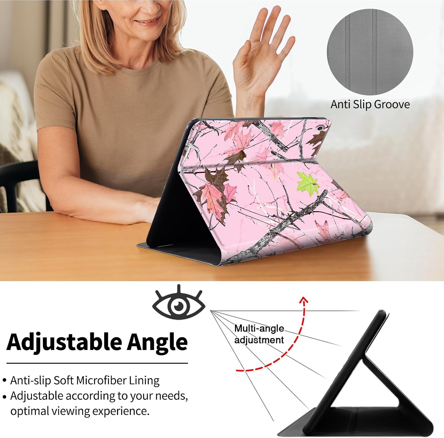 Case for iPad 10.2 Inch 2021/2020/2019 - PU Leather Folio Cover with Auto Sleep Wake,Multi-Angle Viewin,Camo Pink