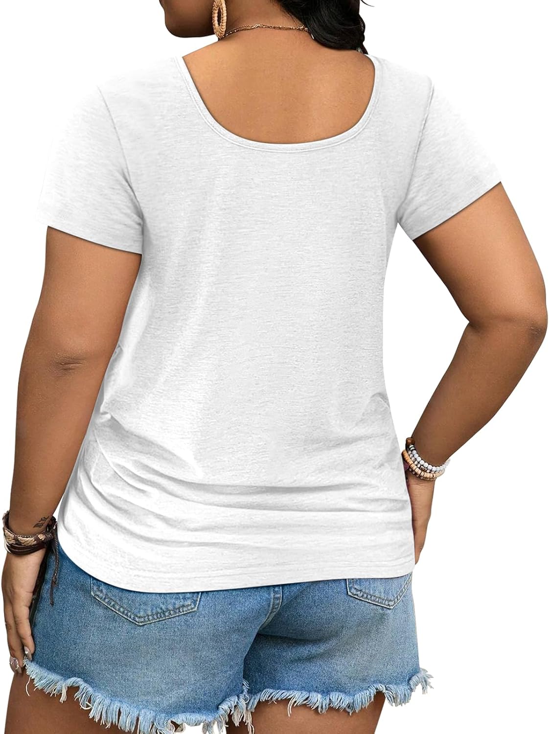 Women's Plus Size Tops 2024 Summer Short Sleeved U Neck T Shirts Casual Trendy Loose Tops - Image 4