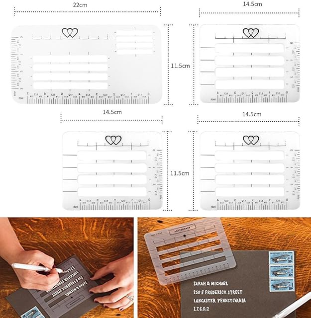 niCWhite Envelop Addressing Guide Stencils Templates Lettering Straight Writing Ruler Guide,4-Pack,for Hand Addressed Envelopes,Thank You Card,Mother's Day,Wedding Party Invitation