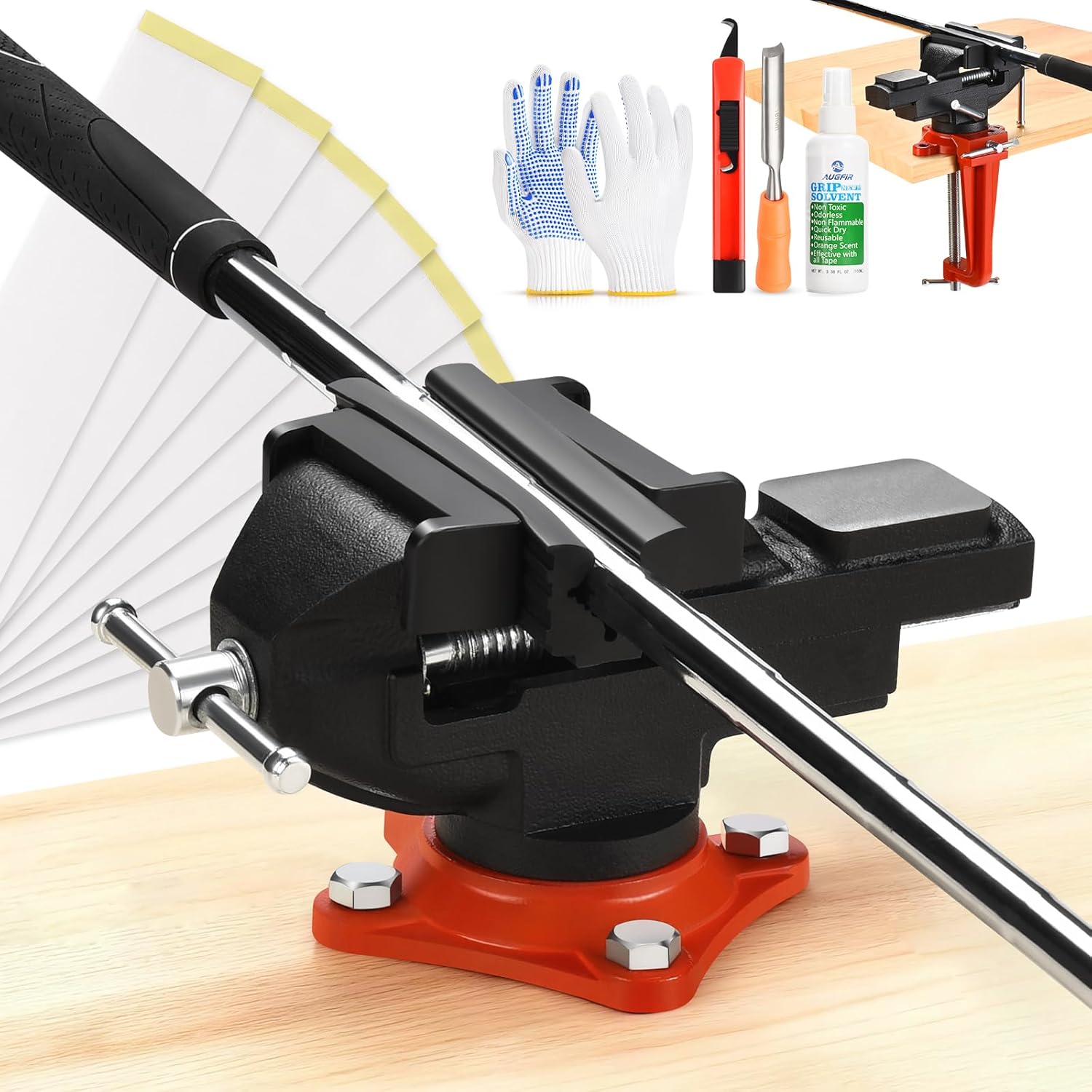 2-in-1 Golf Grip Kit for Regripping Golf Clubs, Portable Golf Club Regripping Kit with Golf Grip Solvent, Quick Adjustment Table Vise Rubber Clamp for Golf Grip Removal Tool