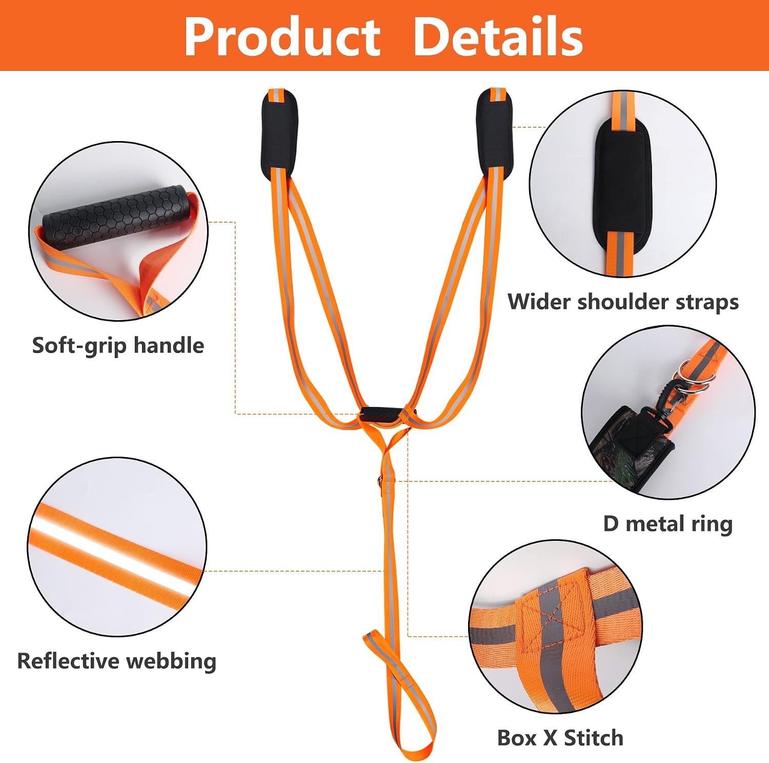 Deer Drag Harness,Orange Hunting Gear for Dragging Elk Boar | Deer Drag with Reflective Strip and Widen Shoulder,Hunting Essentials Gear Accessories,400lbs Load Capacity