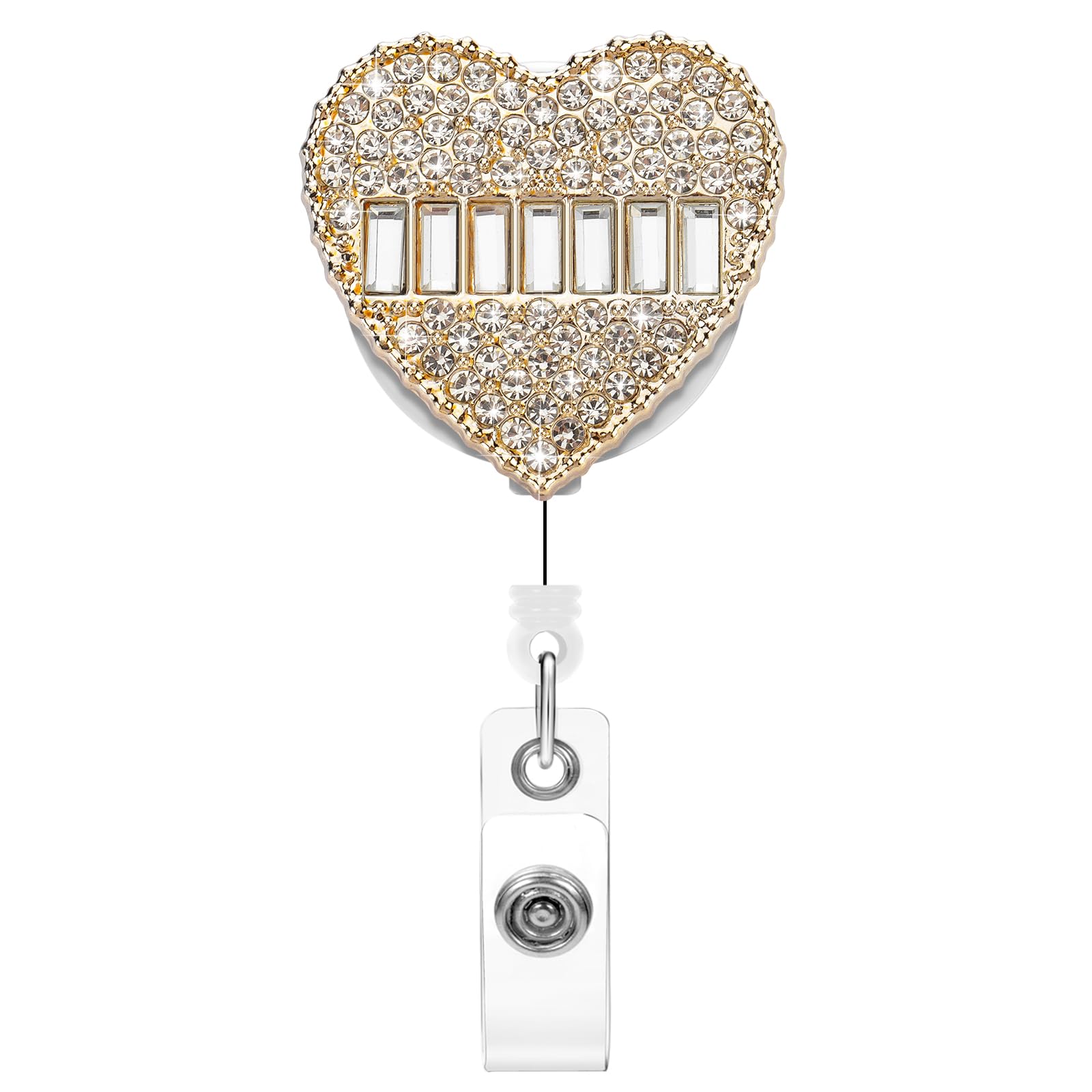 Soleebee 24'' Retractable Badge Reel, Bling Crystal Rhinestones Nurse ID Badge Holder with 360° Swivel Alligator Clip 1 Pack (Heart B)