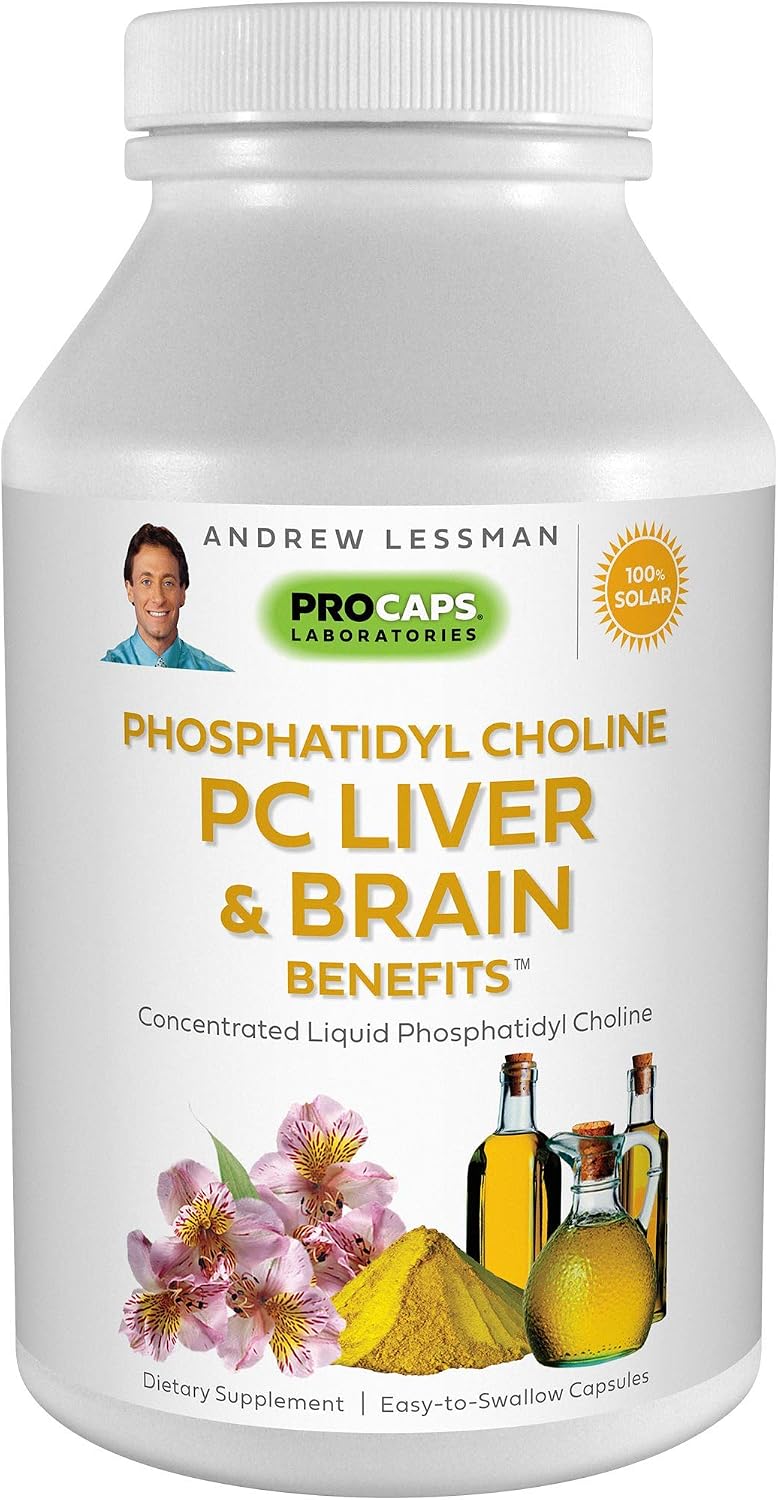 ANDREW LESSMAN PC Liver & Brain Benefits 360 Softgels - Phosphatidyl Choline, Most Important Building Block for Healthy Liver and Brain Structure and Function. No Additives. Easy to Swallow Softgels