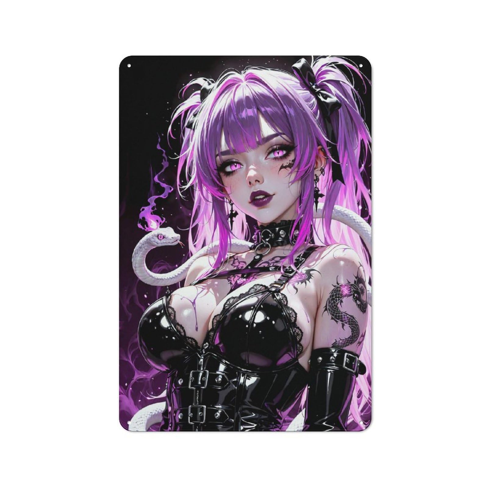 Junmoney Girls Style-4 Gothic Anime With Snake Vintage Tin Sign 30X20cm, Vintage Diner Style Decor For Kitchen, Cafe, Pantry Or Dining Room