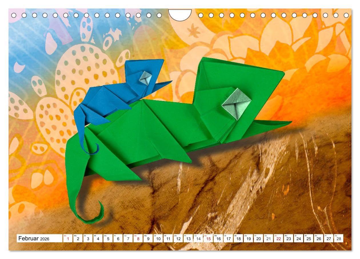 ORIGAMI - Kreativität ohne Grenzen (Wandkalender 2026 DIN A4 quer), CALVENDO Monatskalender: Kreative Papierfaltkunst, integriert in farbenfrogen Fotocollagen