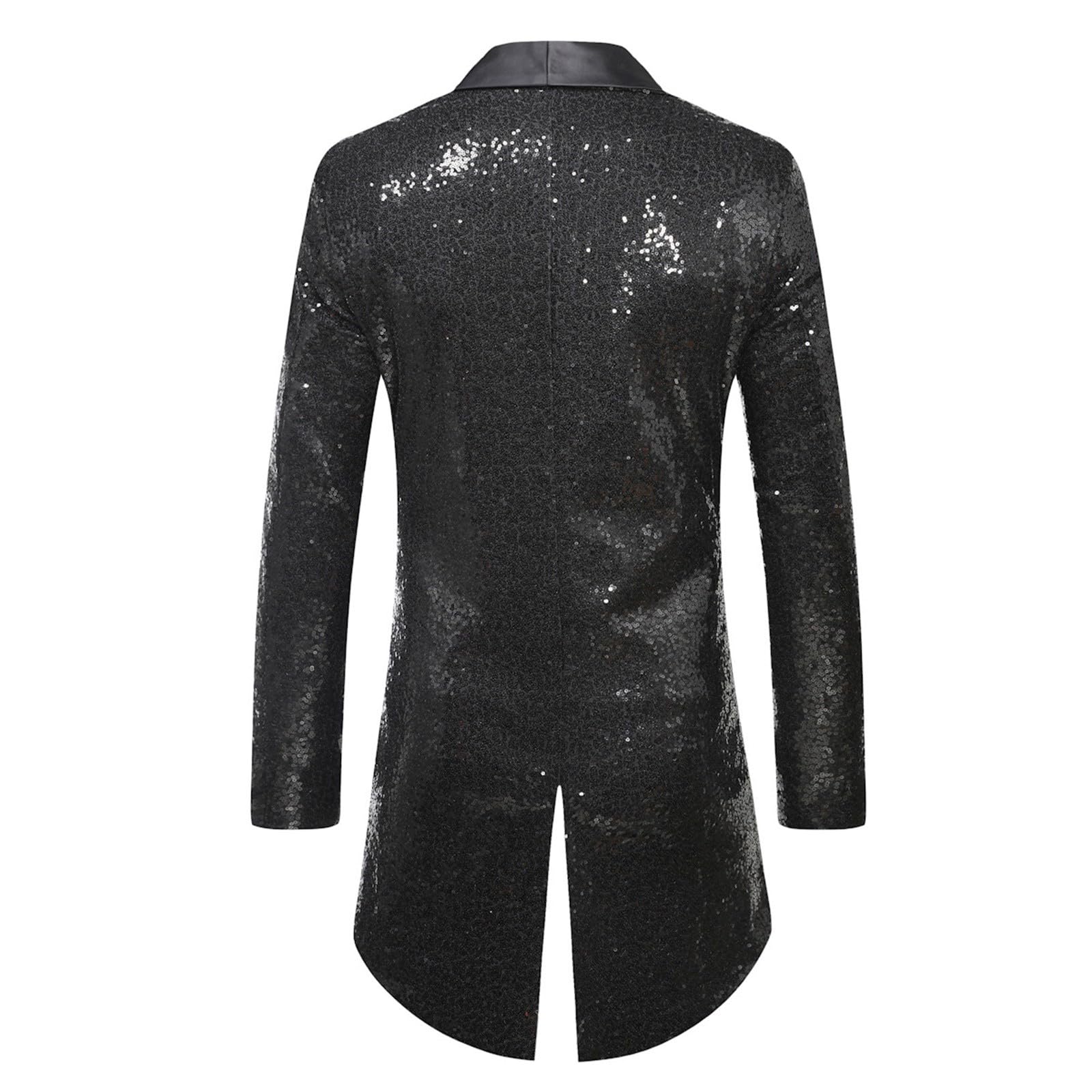Herren Frack Pailletten, Gothic Jacke Herren Midi, Schwarz Glitzer Mantel mit Knöpft Elegant Tuxedo Mittelalter Steampunk Gehrock Viktorianische Hof Kleidung Nightclub Party Halloween Kostüm