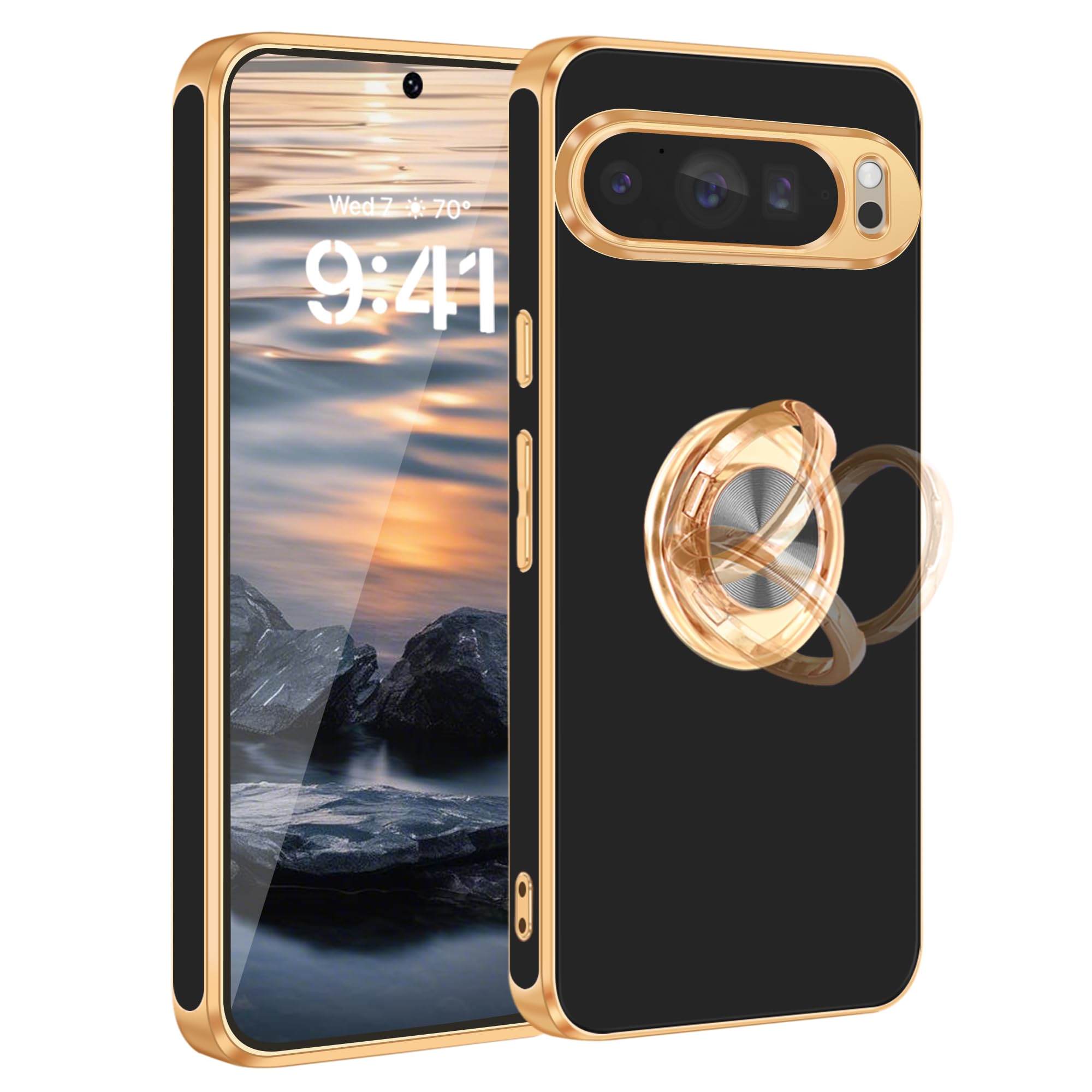 For Google Pixel 9 Pro XL Case, 360° Rotatable Ring Holder Kickstand Dual Layer Military-Grade - View #6