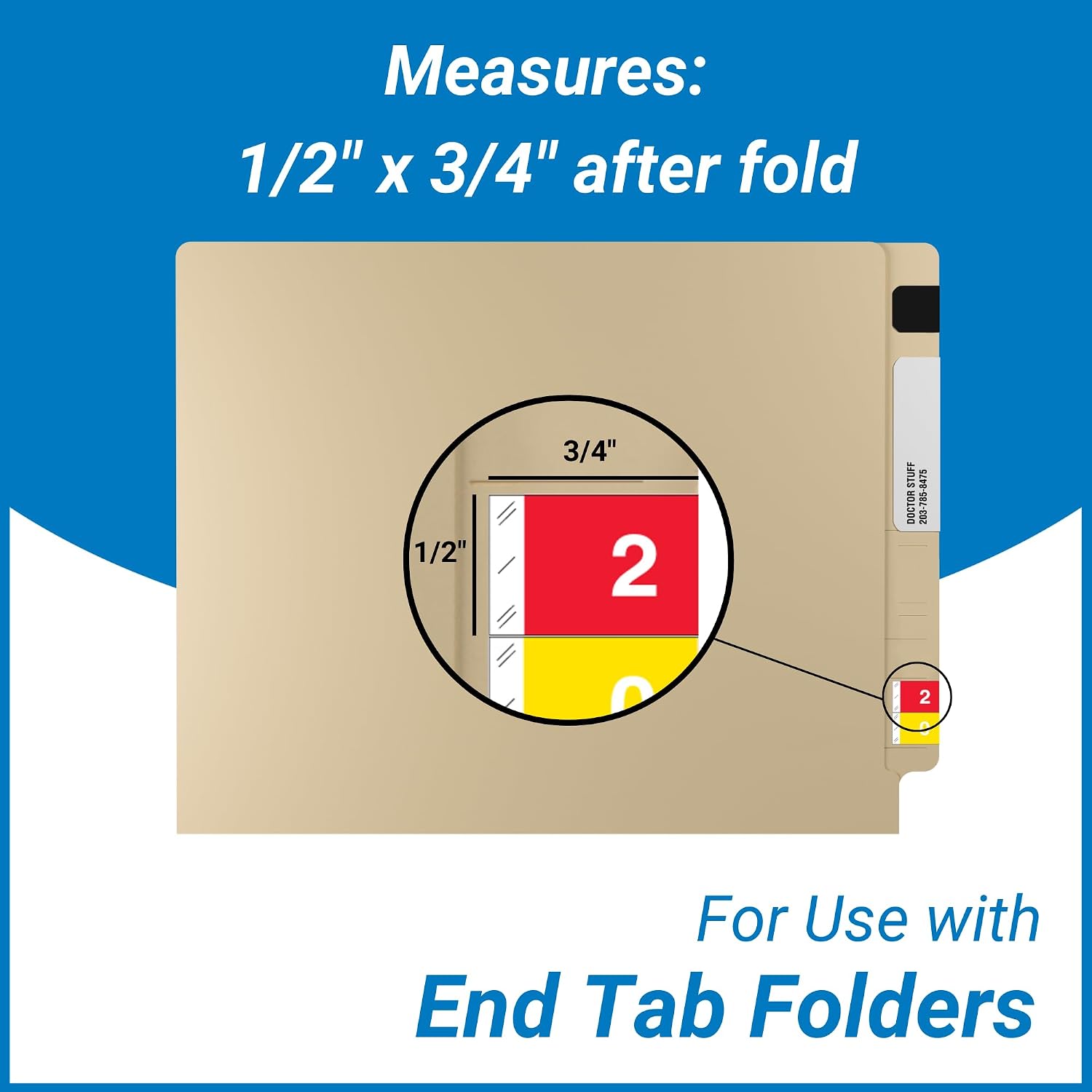Doctor Stuff - File Folder Labels, Number 2, Tabbies 11850 Match - CBNM Series Chart Stickers, Red, 1/2" x 1-1/2", #2, 500/Roll