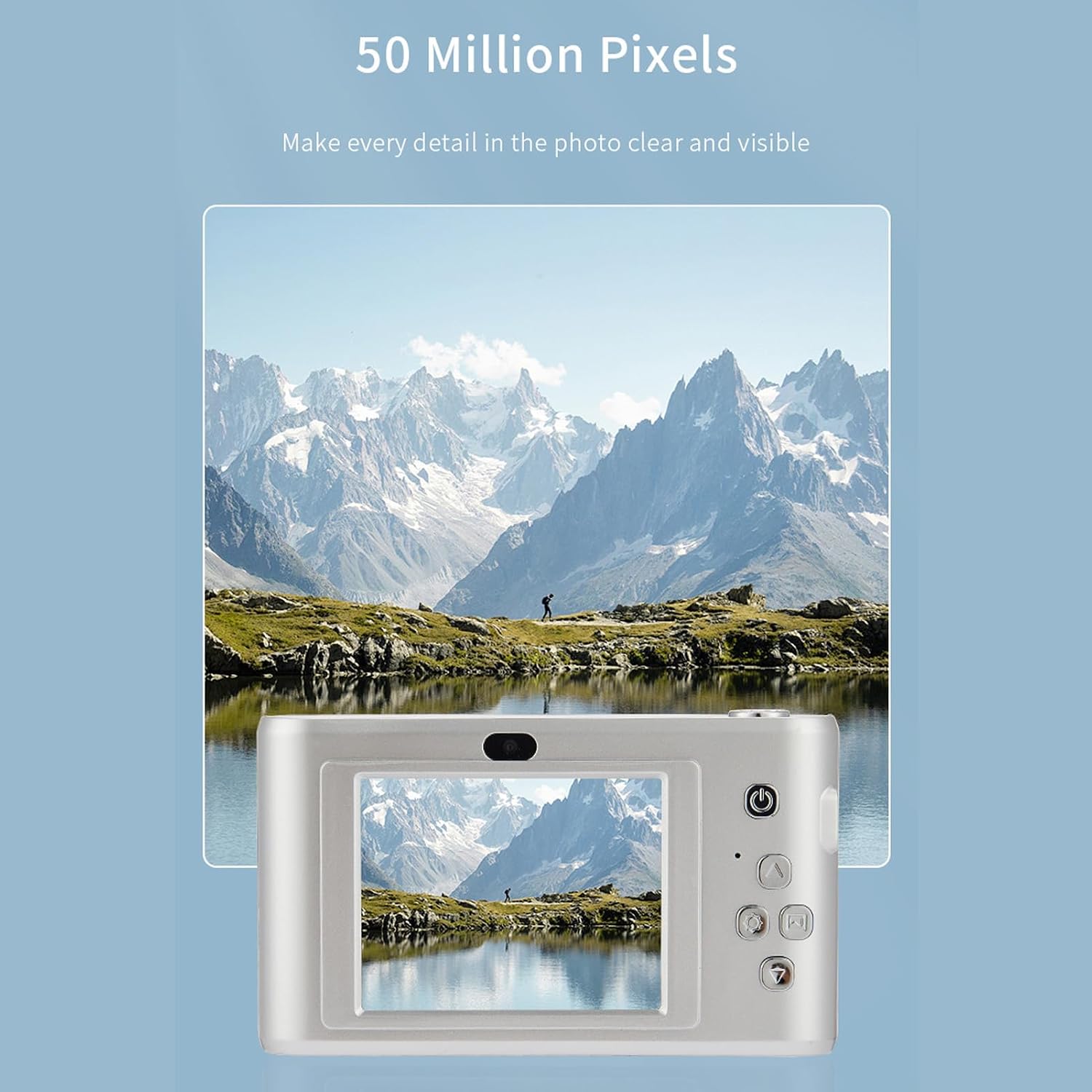 Digital Camera, 50MP Front and Rear Dual Lenses, 2.4in TFT Screen, HD Video, Autofocus Compact Travel Camera for Vlogging, Silver