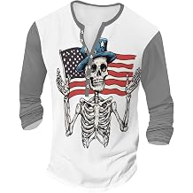 Flag Print Henley Shirts for Men Long Sleeve V Neck T Shirts Casual Lightweight Vintage Graphic Button Pullover Tee