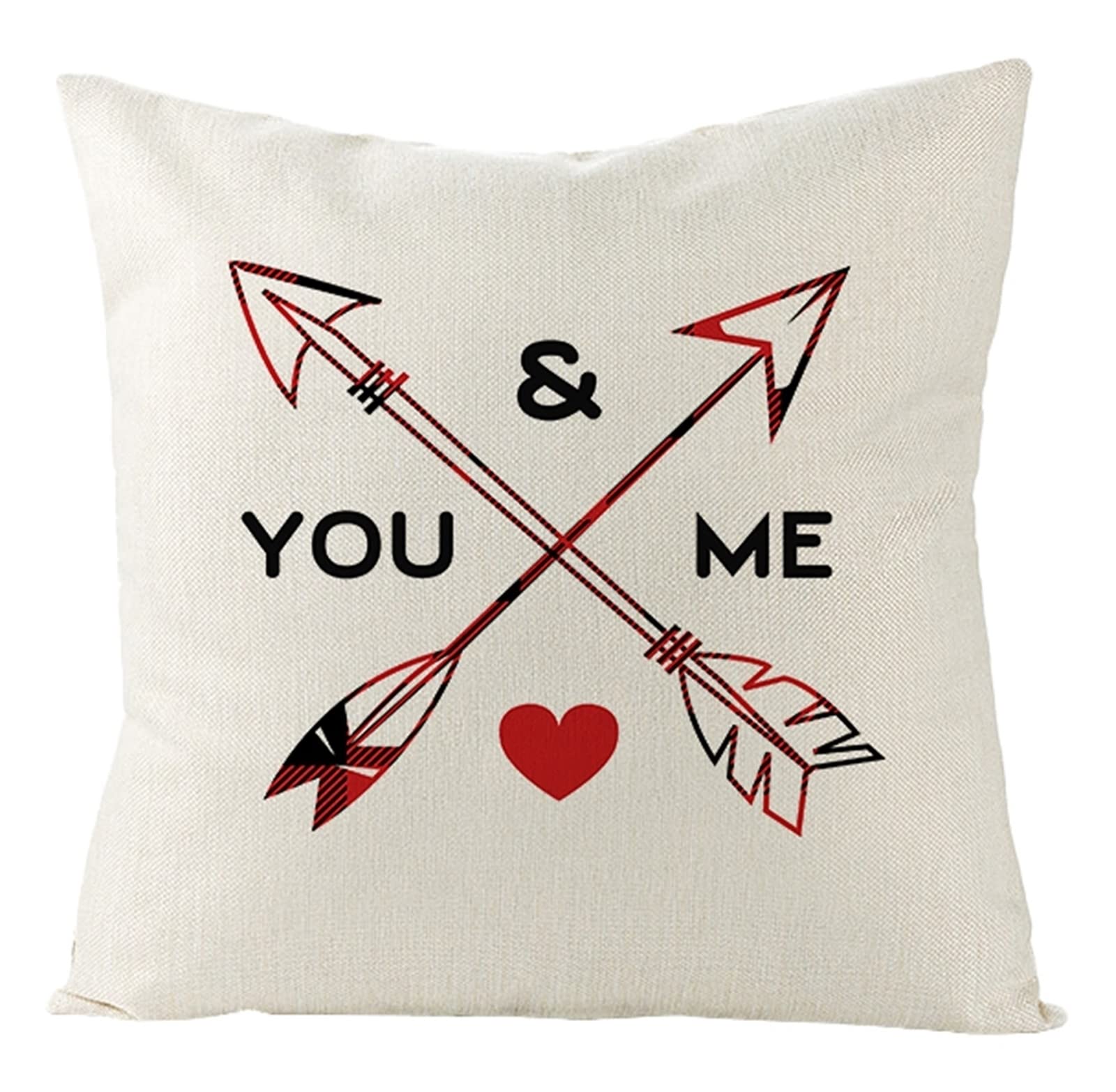 1 federa per cuscino 40 x 40 cm, colore bianco, rosso, motivo freccia con scritta in lingua tedesca You and Me, federa decorativa per cuscino per soggiorno, camera