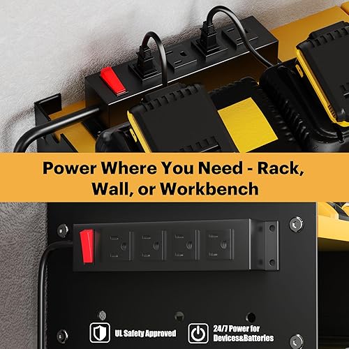 Miniatura 2 de Large Power Tool Organizer Wall Mount with Charging Station, 3 Layer Heavy Duty Metal Tool Storage Rack Loads 420lbs with 6 Cordless Drill Holder