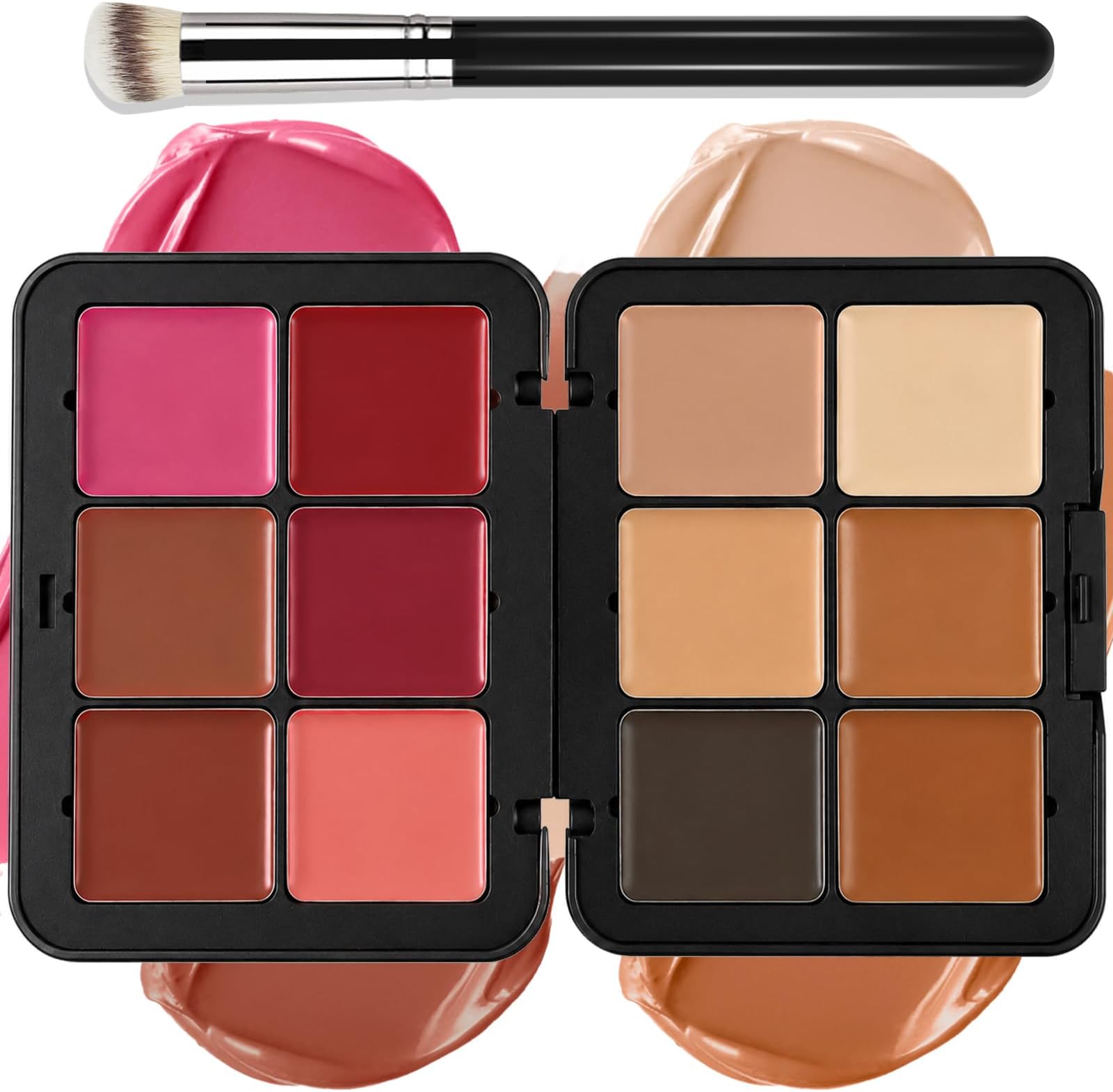 12 Colors Cream [Blush Contour Concealer] Makeup Palette for Cheeks - All in One Makeup Palette Kit with Brush, Natural Matte Long Wearing, Waterproof Blendable Face Make Up Pallete (#02)